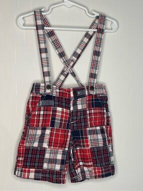 Gymboree Patchwork Madras Plaid Suspender Shorts Red White Blue 18-24 Months